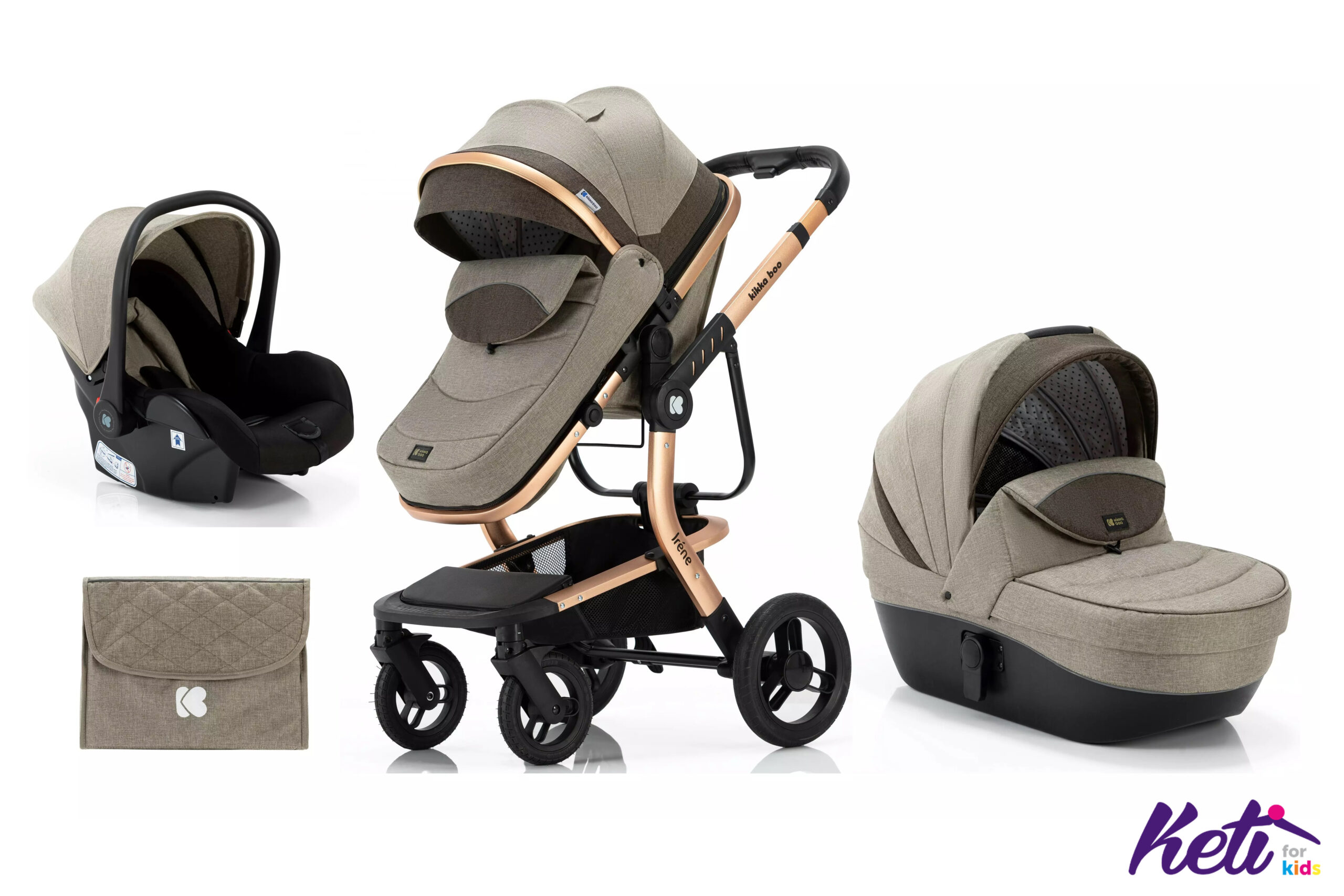 Kolica IRENE beige set 3in1 sa autosedištem i tvrdom korpom